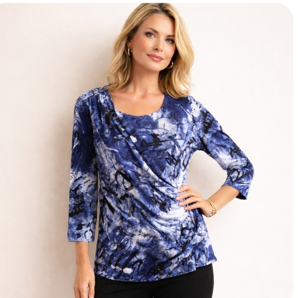 ✨ Host Pick✨ Laura | Blue Ruched Twist-Side Modern Top - Picture 1 of 5